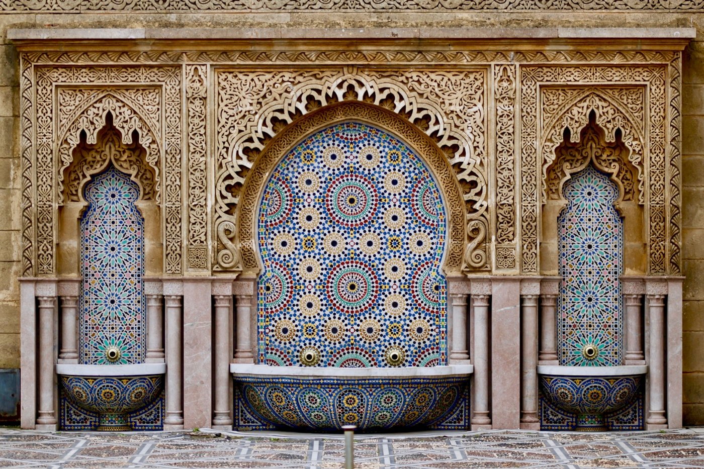 Detailed Moroccan zellige fountain
